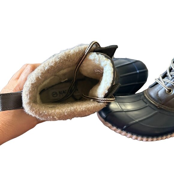 Magellan Outdoors Womens Duck Boots 6 Brown Navy Faux Shearling Lined Waterproof - Picture 7 of 10